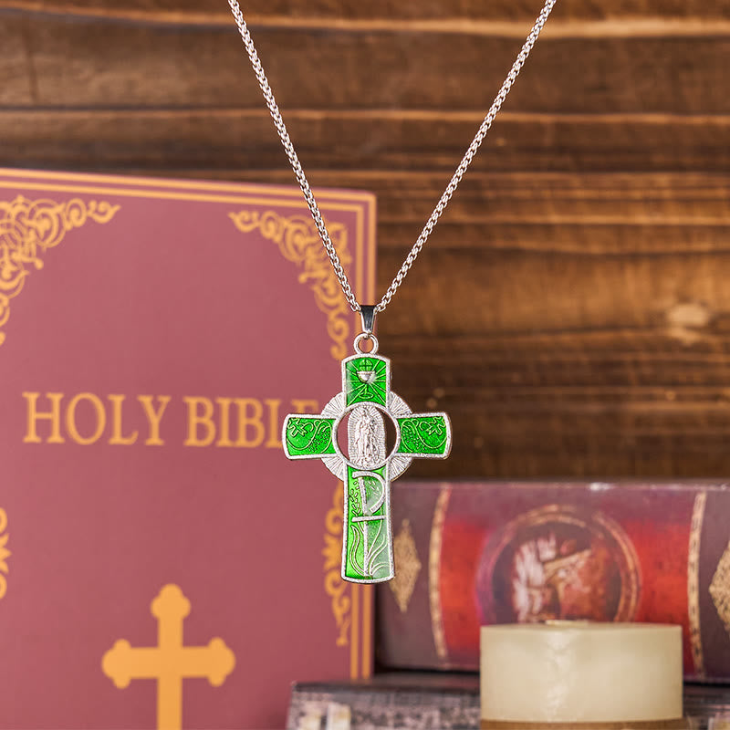 Collar con colgante de cruz de la Virgen María de Guadalupe de 6 colores