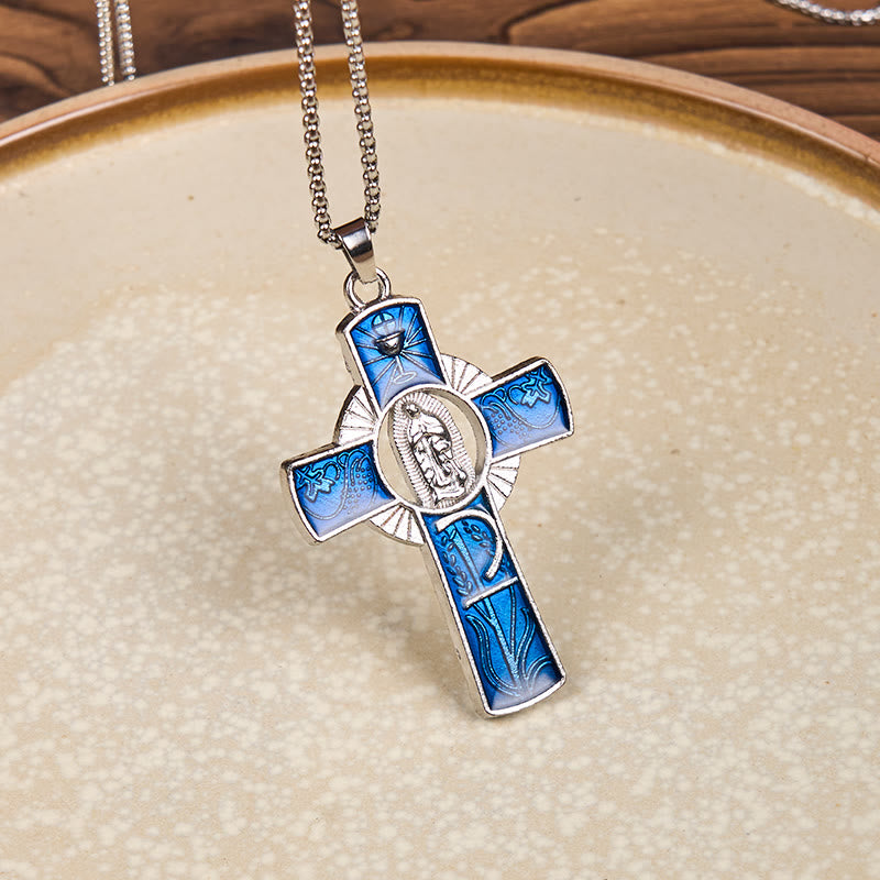 Collar con colgante de cruz de la Virgen María de Guadalupe de 6 colores