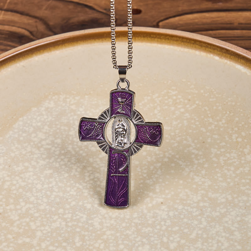 Collar con colgante de cruz de la Virgen María de Guadalupe de 6 colores