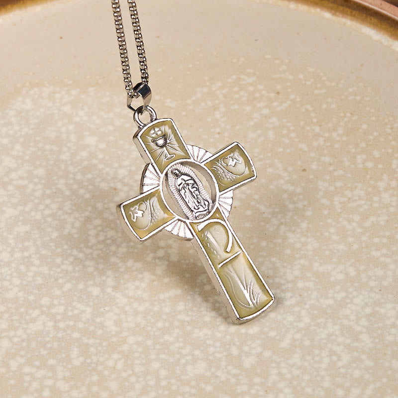 Collar con colgante de cruz de la Virgen María de Guadalupe de 6 colores