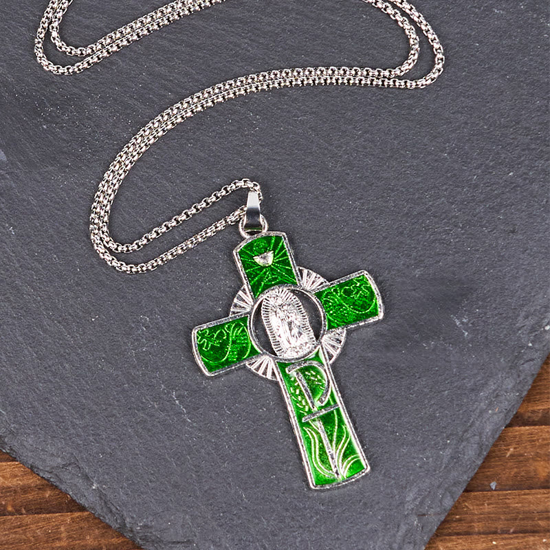 Collar con colgante de cruz de la Virgen María de Guadalupe de 6 colores