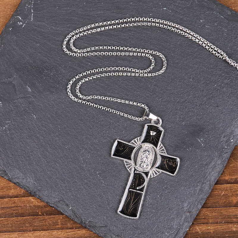 Collar con colgante de cruz de la Virgen María de Guadalupe de 6 colores