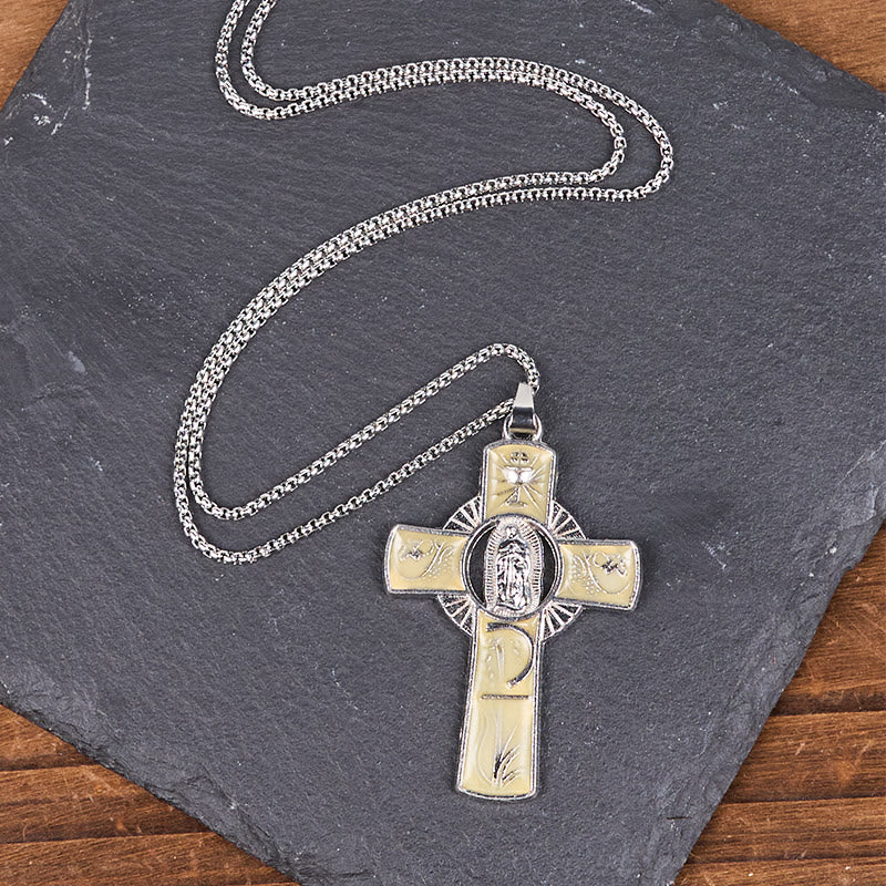 Collar con colgante de cruz de la Virgen María de Guadalupe de 6 colores