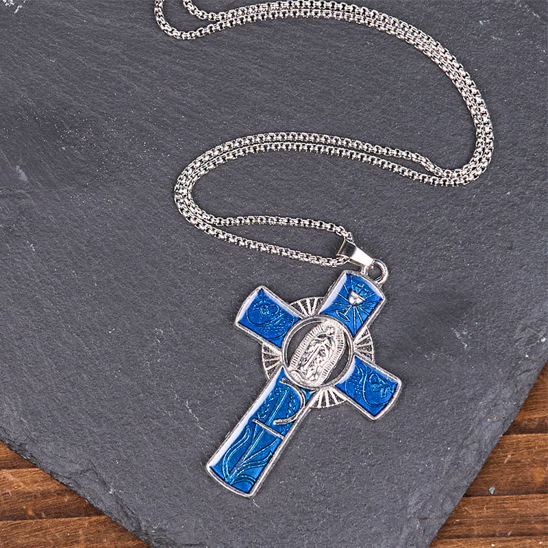 Collar con colgante de cruz de la Virgen María de Guadalupe de 6 colores
