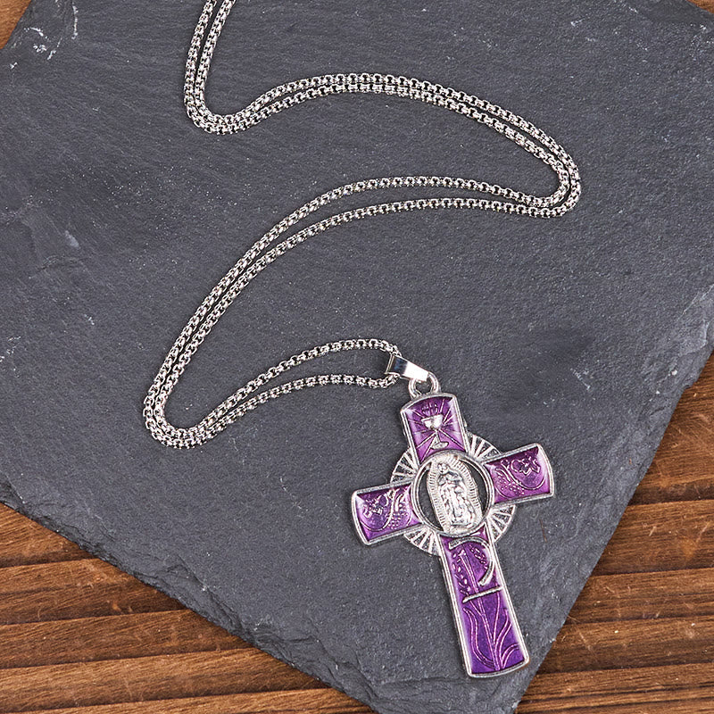 Collar con colgante de cruz de la Virgen María de Guadalupe de 6 colores