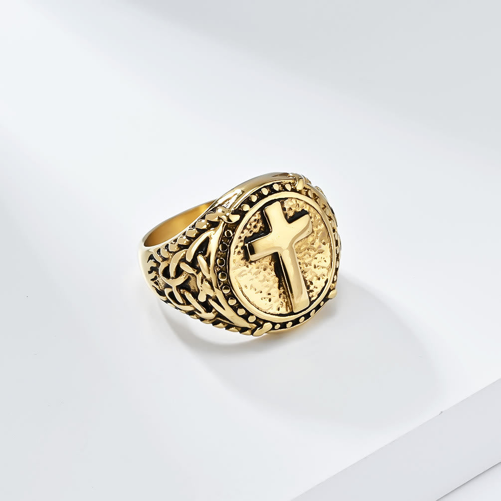 Anillo de alta resistencia estilo minimalista con la cruz de la fe divina