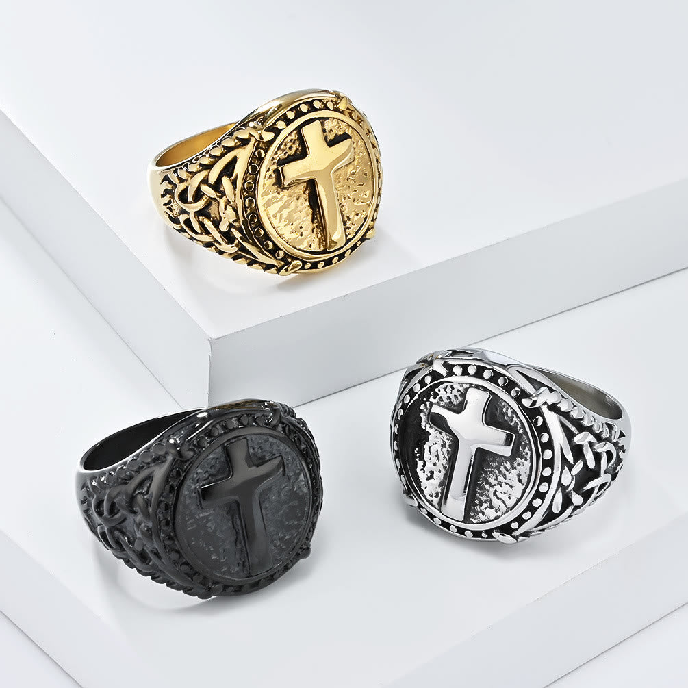 Anillo de alta resistencia estilo minimalista con la cruz de la fe divina