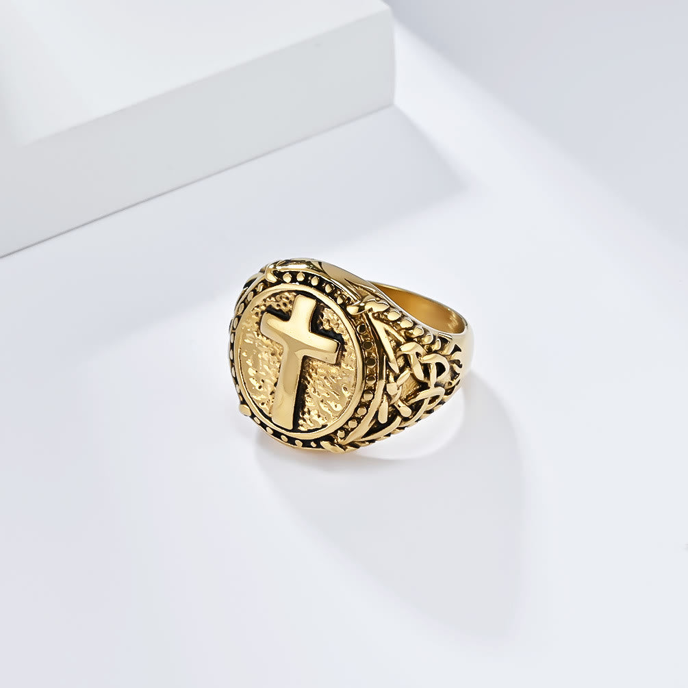 Anillo de alta resistencia estilo minimalista con la cruz de la fe divina