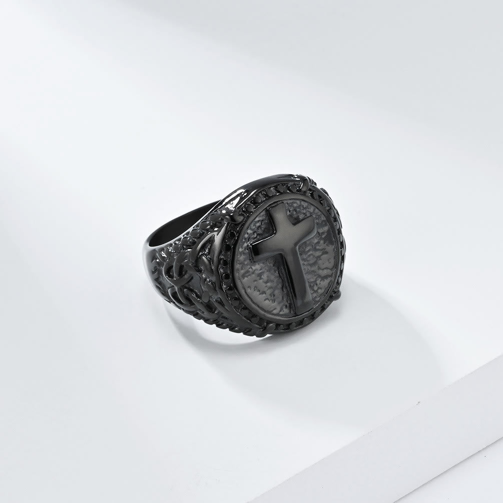 Anillo de alta resistencia estilo minimalista con la cruz de la fe divina
