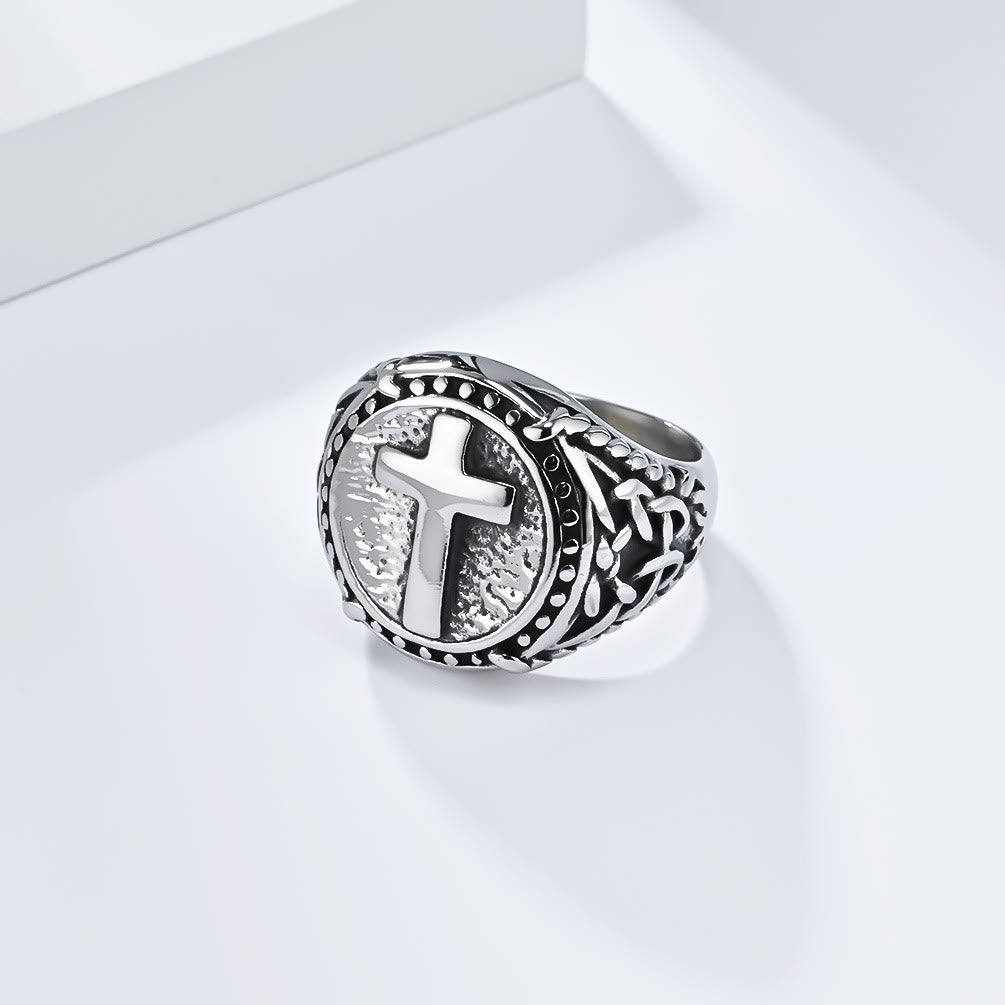 Anillo de alta resistencia estilo minimalista con la cruz de la fe divina