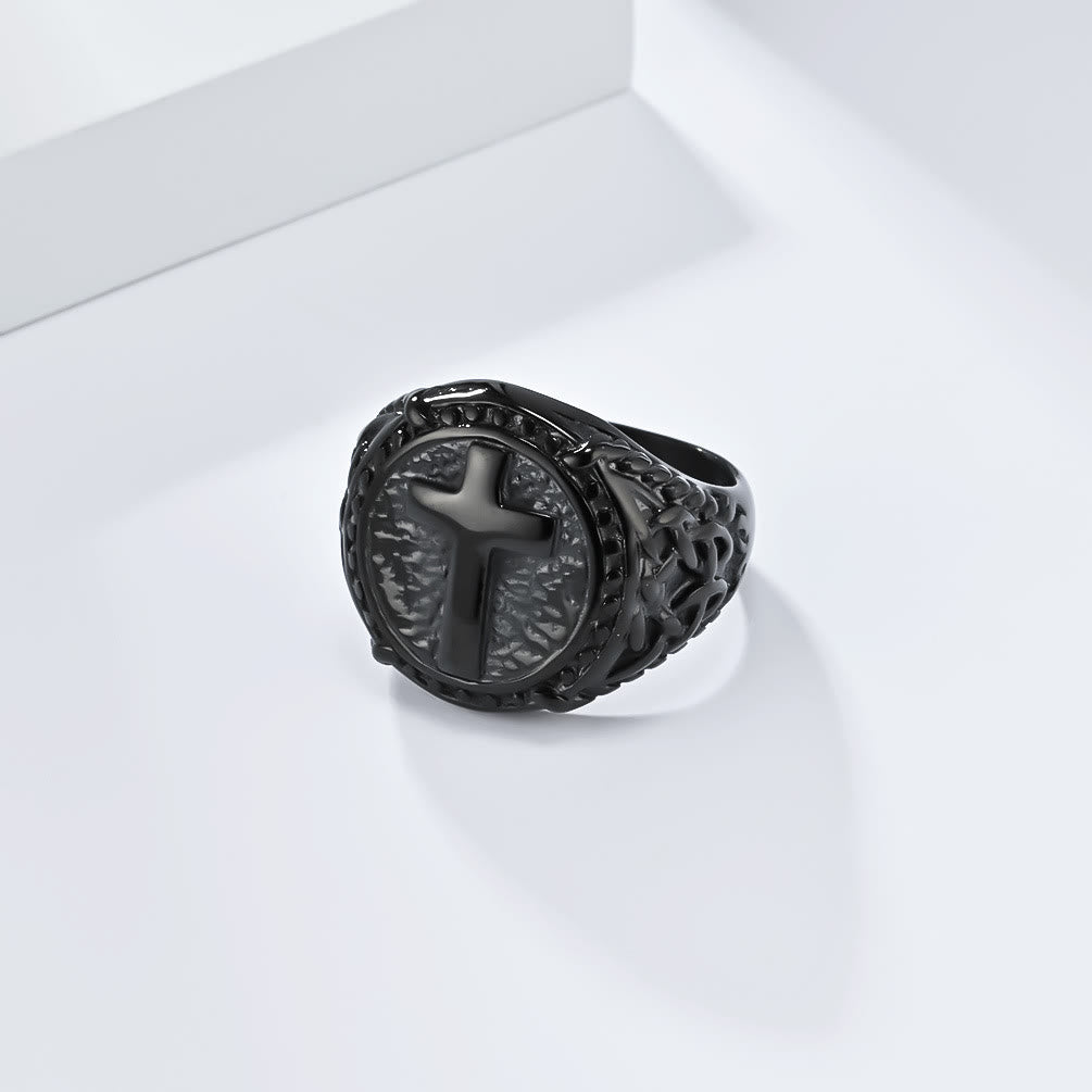 Anillo de alta resistencia estilo minimalista con la cruz de la fe divina