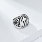 Anillo de alta resistencia estilo minimalista con la cruz de la fe divina