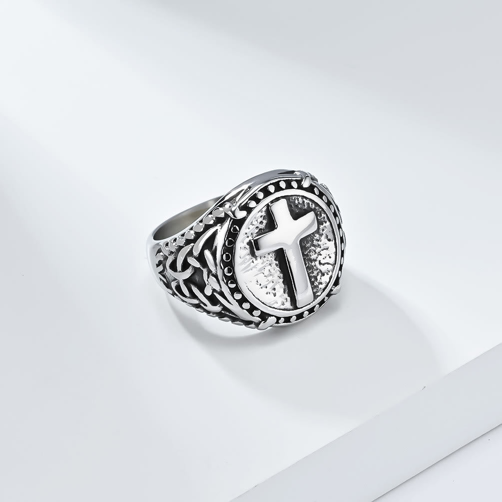 Anillo de alta resistencia estilo minimalista con la cruz de la fe divina