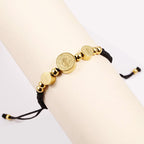 Pulsera de Cuerda Negra de San Benito con Trenzado de Acero Inoxidable