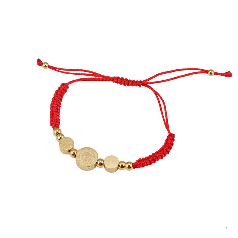 Pulsera de Cuerda Negra de San Benito con Trenzado de Acero Inoxidable