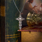 Collar con colgante de bendición de crucifijo de Jesús artesanal exclusivo estilo retro