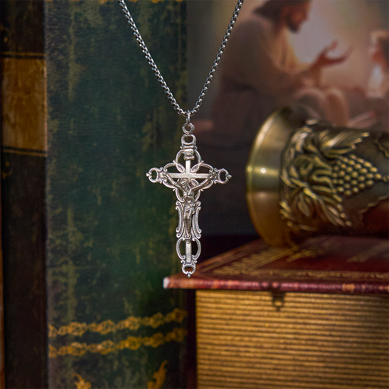 Collar con colgante de bendición de crucifijo de Jesús artesanal exclusivo estilo retro