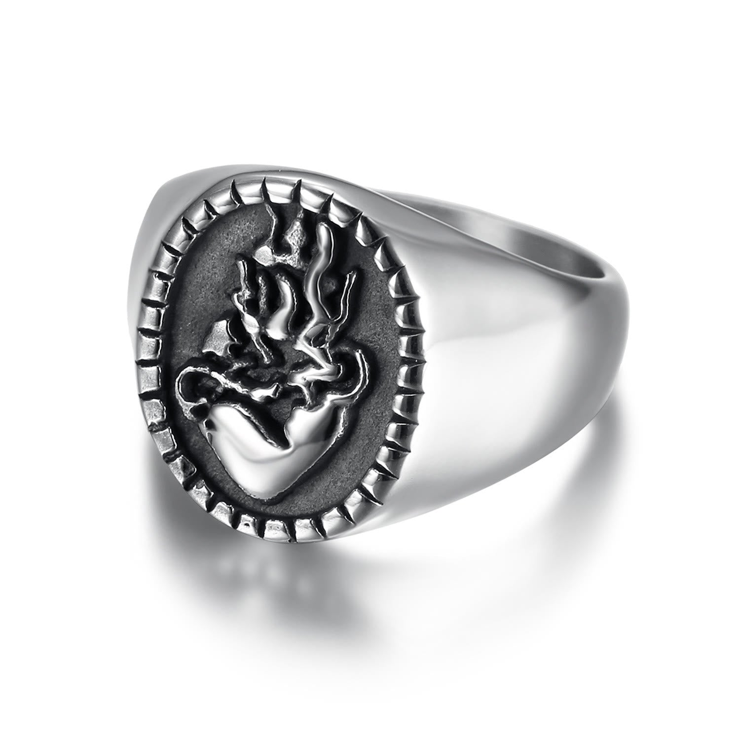 Anillo Clásico Retro Grabado de Acero Inoxidable con el Sagrado Corazón de Jesús