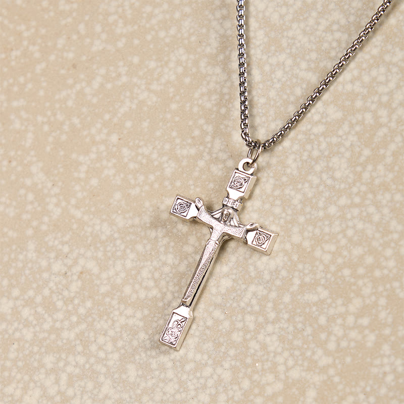 Collar con colgante de crucifijo minimalista y exclusivo de Jesús con rosas