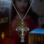 Collar con colgante de crucifijo de la Trinidad, 6 colores, 3 piedras preciosas, con perla trasera