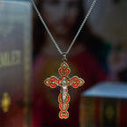 Collar con colgante de crucifijo de la Trinidad, 6 colores, 3 piedras preciosas, con perla trasera