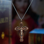 Collar con colgante de crucifijo de la Trinidad, 6 colores, 3 piedras preciosas, con perla trasera