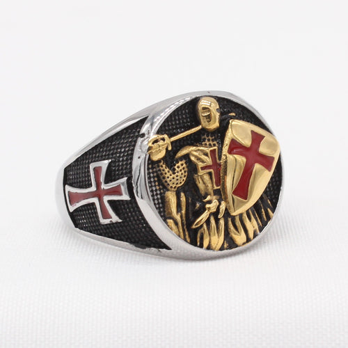 Anillo de fe con escudo de los Caballeros Templarios estilo retro clásico de 2 colores que te protege