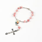 Rosario de Cadena de Aleación Rosa Redonda de 8mm del Inmaculado Corazón de María