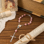 Rosario de Cadena de Aleación Rosa Redonda de 8mm del Inmaculado Corazón de María