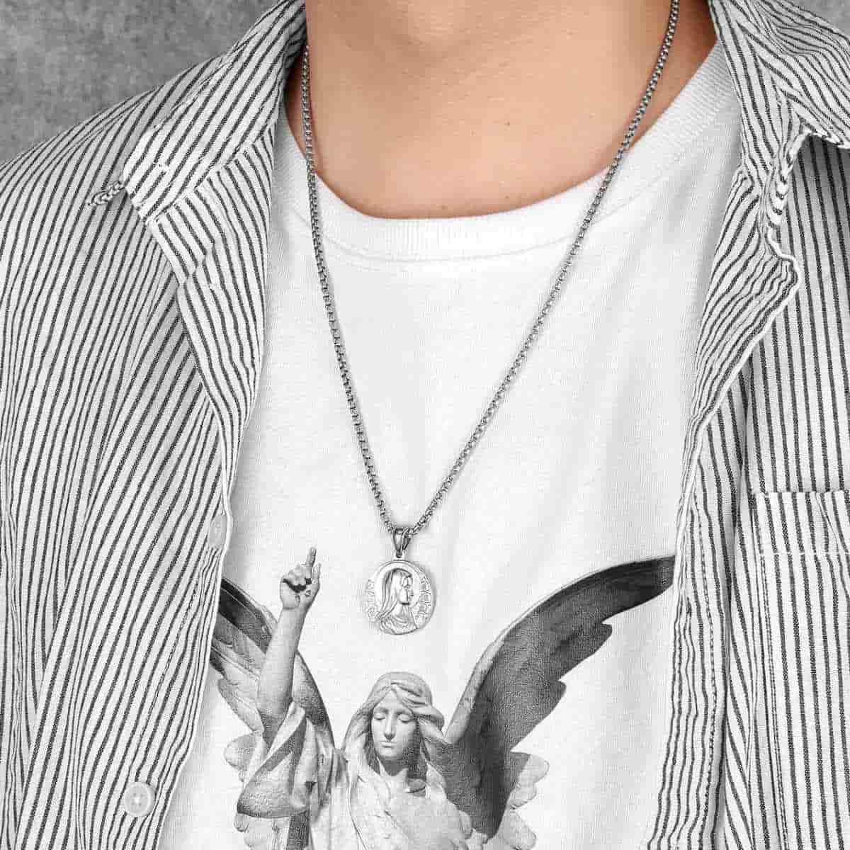 Collar con Colgante de Icono Clásico de Jesús y María a Doble Cara