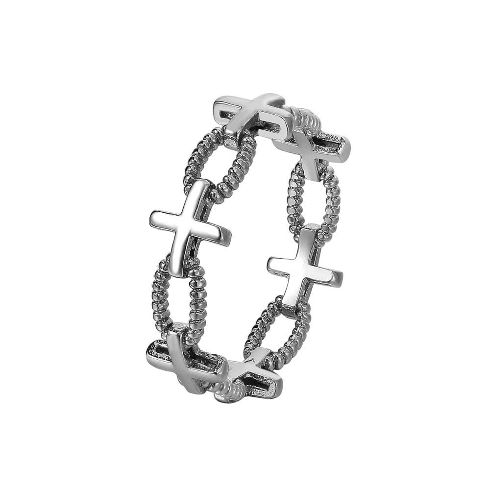 Anillo de fe con cruz grabada de estilo retro minimalista