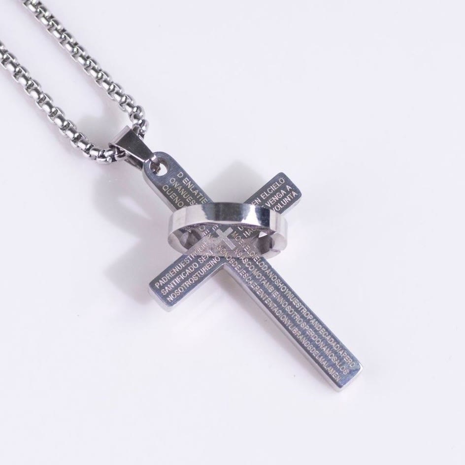 Collar Minimalista con Cruz y Anillo, Colgante de Versículo Bíblico, Fe