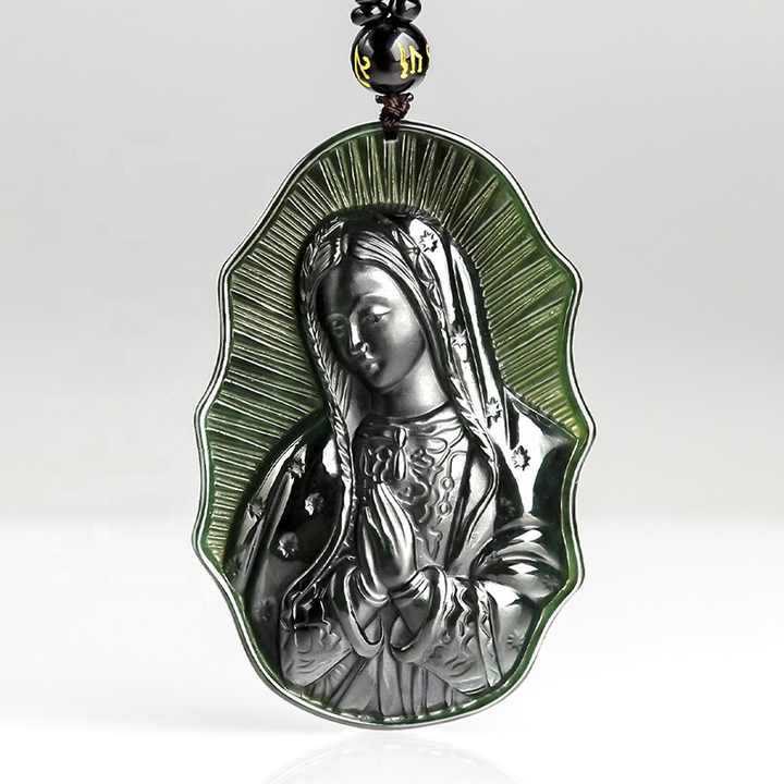 Collar de jade negro Hetian de Nuestra Señora de Guadalupe - Un emblema de devoción sagrada