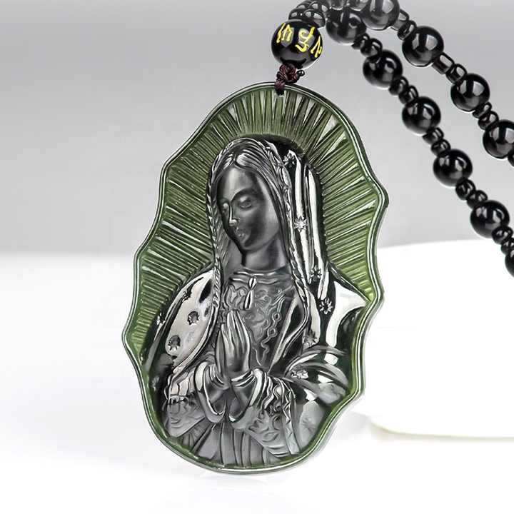 Collar de jade negro Hetian de Nuestra Señora de Guadalupe - Un emblema de devoción sagrada