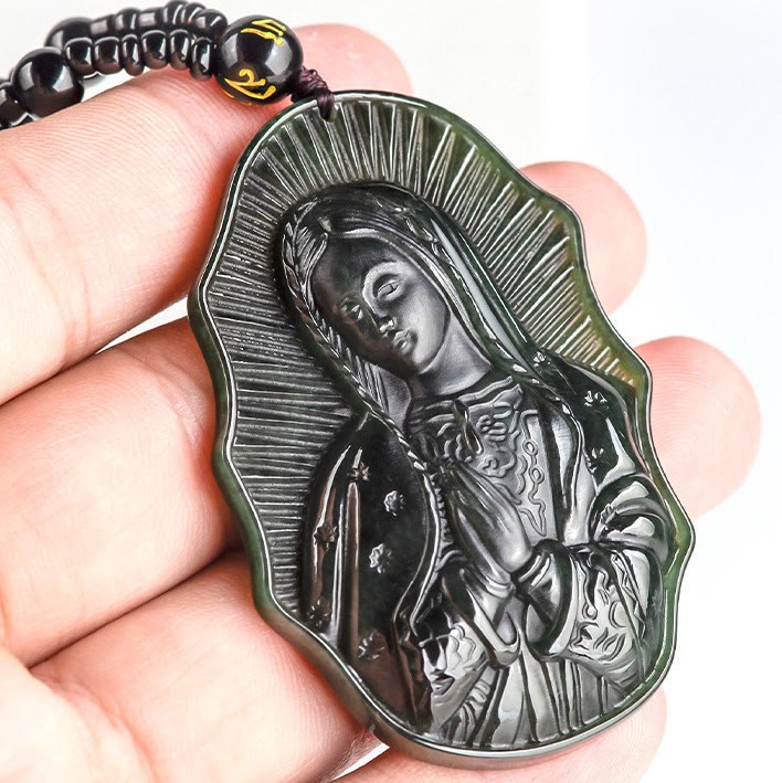 Collar de jade negro Hetian de Nuestra Señora de Guadalupe - Un emblema de devoción sagrada