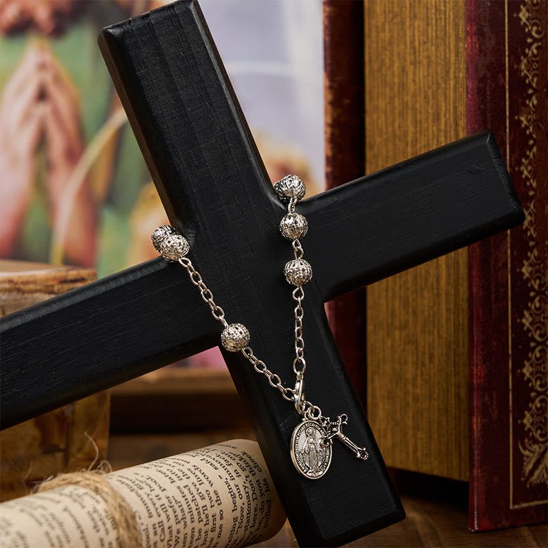 Medalla Milagrosa y Crucifijo Pulsera Casual Sencilla Ajustable