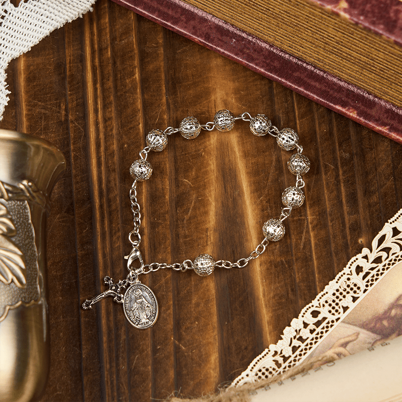 Medalla Milagrosa y Crucifijo Pulsera Casual Sencilla Ajustable