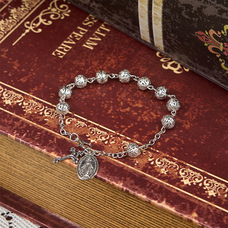 Medalla Milagrosa y Crucifijo Pulsera Casual Sencilla Ajustable