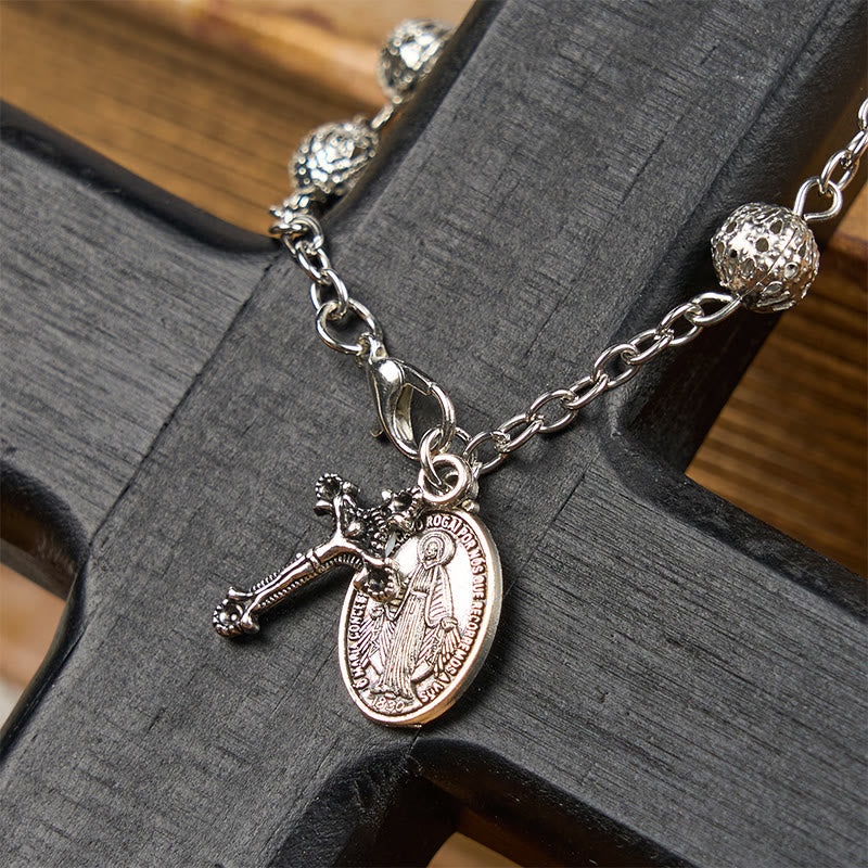 Medalla Milagrosa y Crucifijo Pulsera Casual Sencilla Ajustable