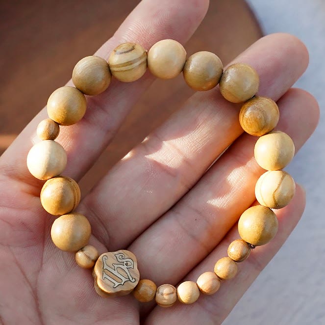 Pulsera de madera de olivo Rosario de rosas Pulsera elástica portátil