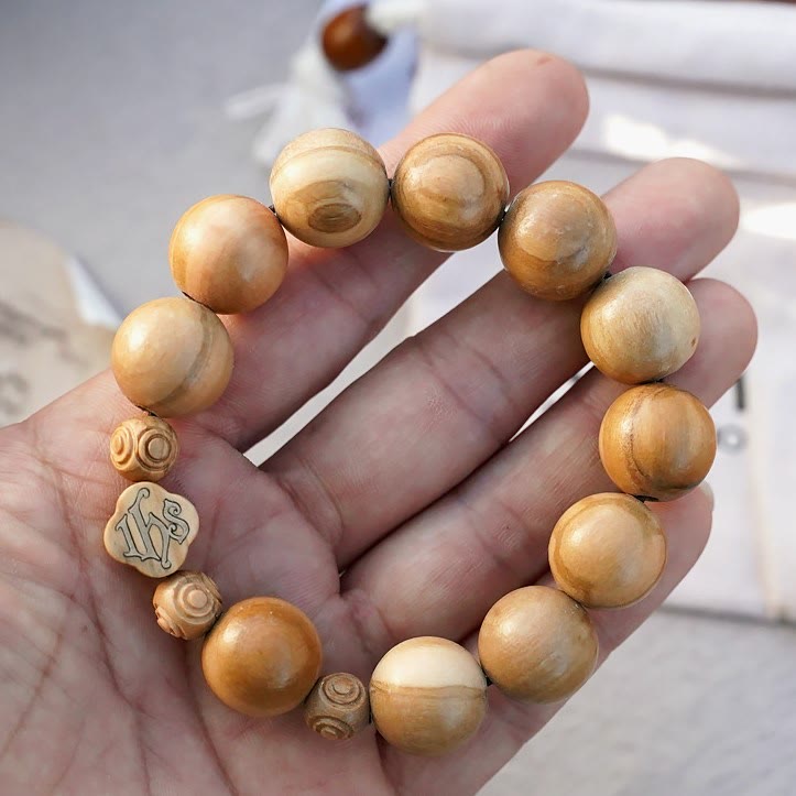 Pulsera de madera de olivo Rosario de rosas Pulsera elástica portátil