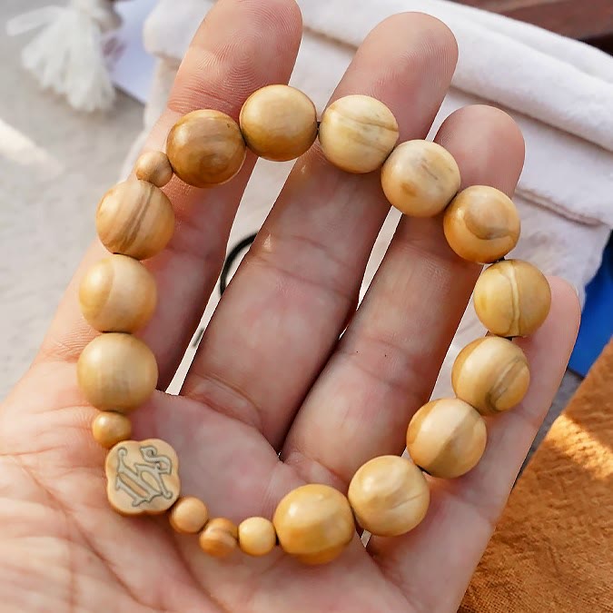 Pulsera de madera de olivo Rosario de rosas Pulsera elástica portátil