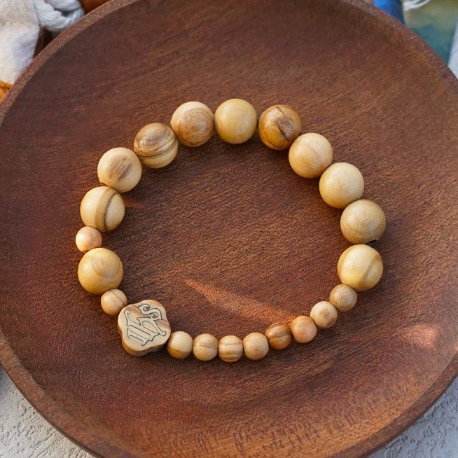 Pulsera de madera de olivo Rosario de rosas Pulsera elástica portátil