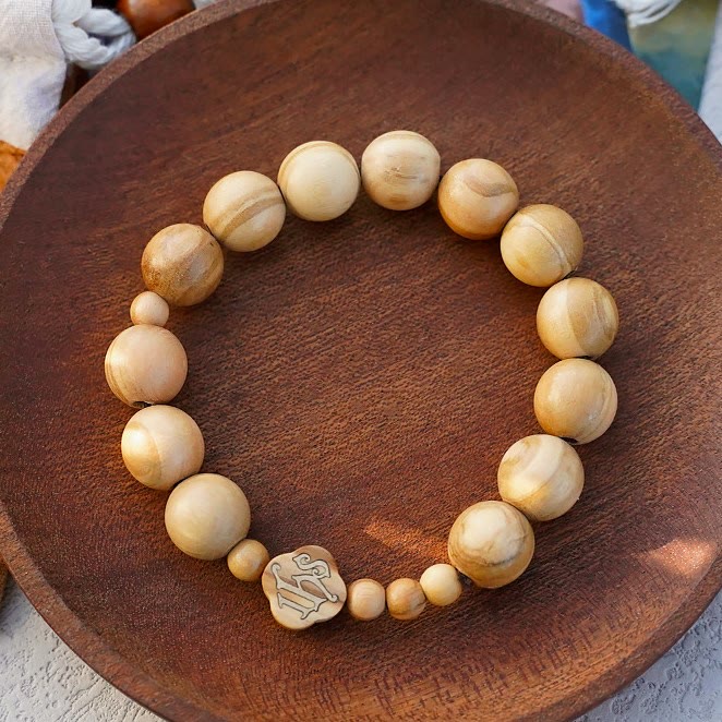 Pulsera de madera de olivo Rosario de rosas Pulsera elástica portátil