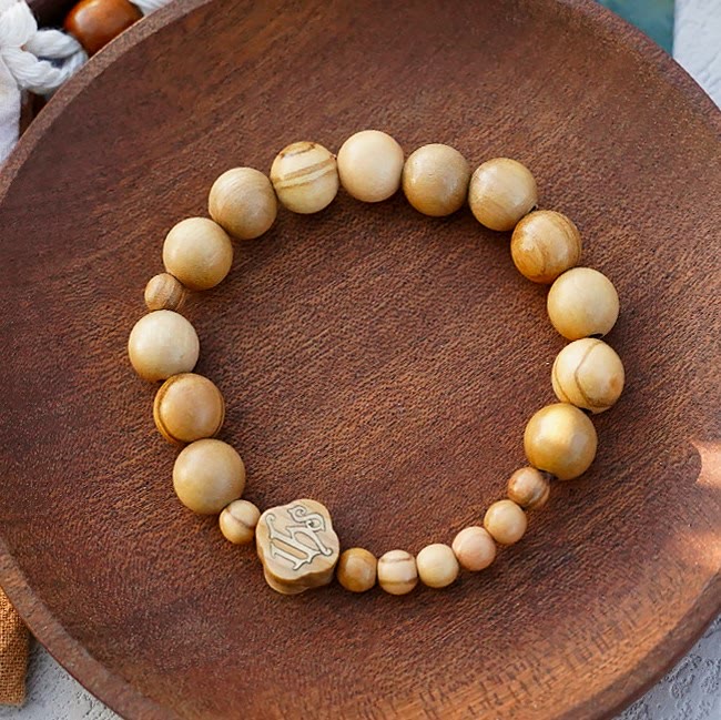 Pulsera de madera de olivo Rosario de rosas Pulsera elástica portátil