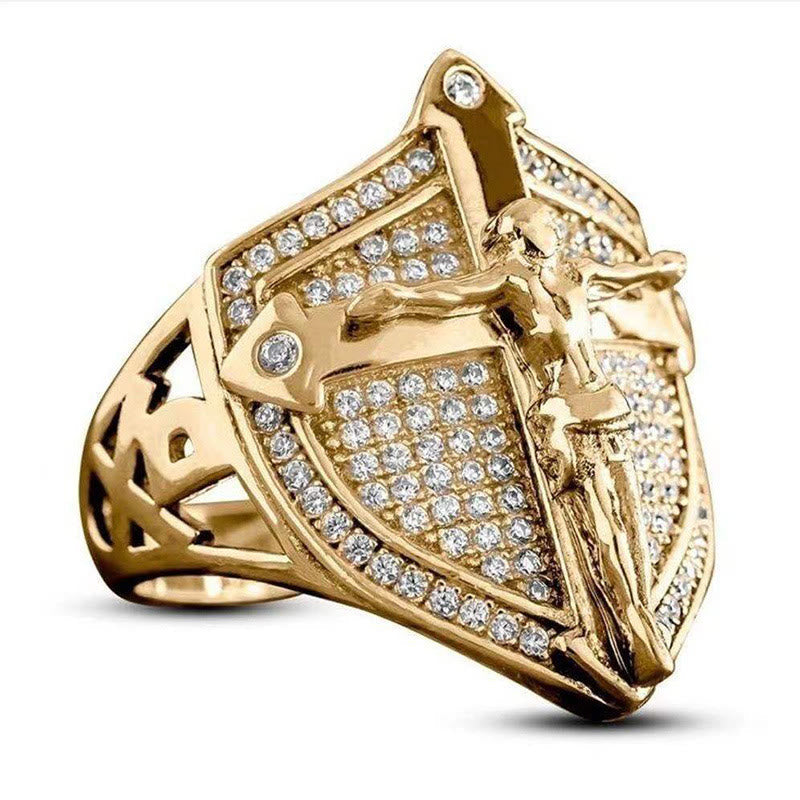 Anillo de lujo con crucifijo "Escudo Divino": un testimonio audaz de fe y devoción