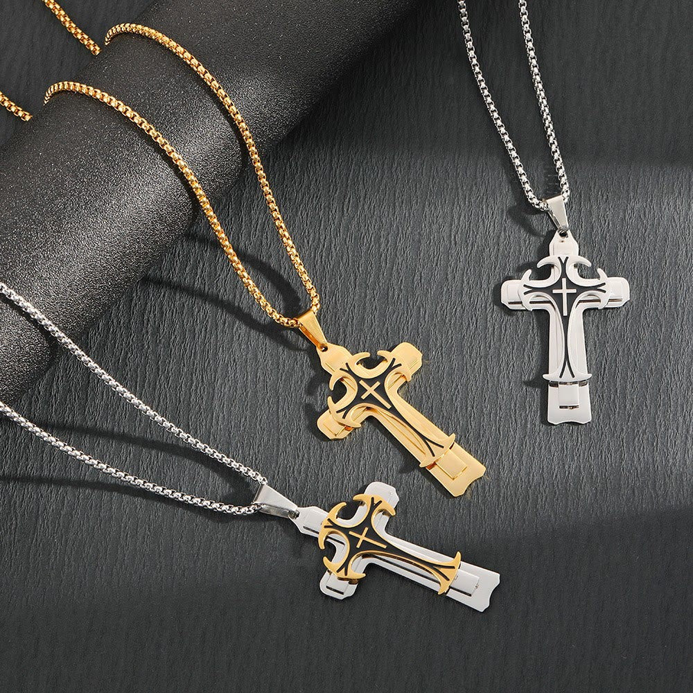 Collar de cruz de 3 colores "Fe y Coraje": Abraza el poder de la creencia