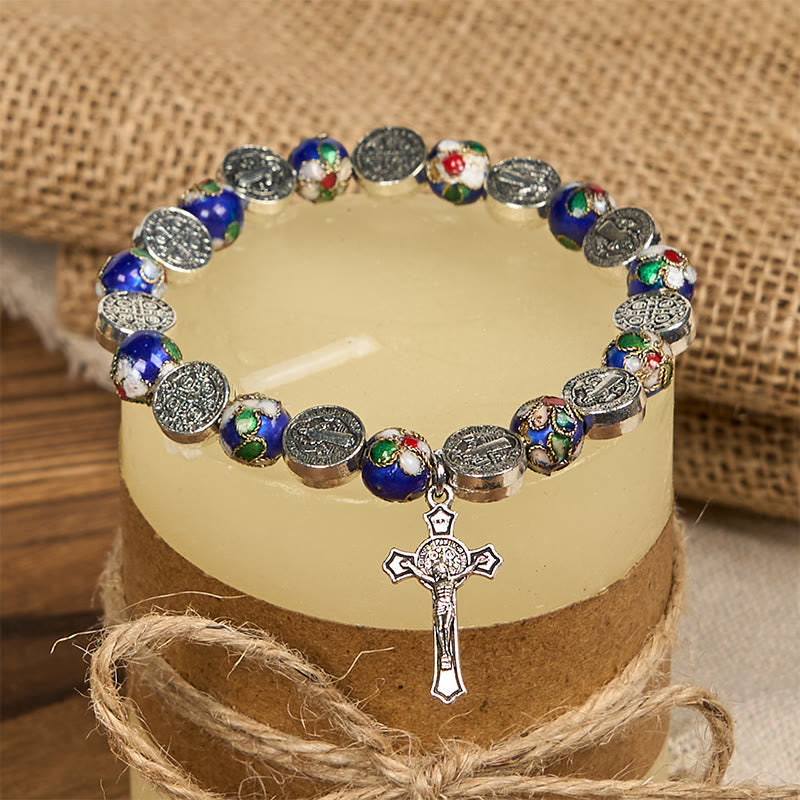 Pulsera de cuentas cloisonné azules hecha a mano con la bendición divina: Un símbolo de fe