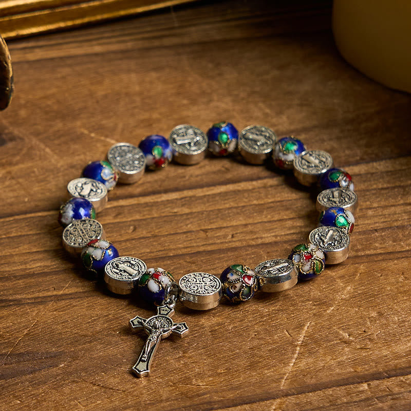 Pulsera de cuentas cloisonné azules hecha a mano con la bendición divina: Un símbolo de fe