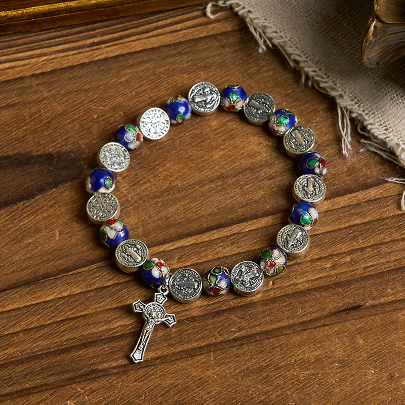 Pulsera de cuentas cloisonné azules hecha a mano con la bendición divina: Un símbolo de fe